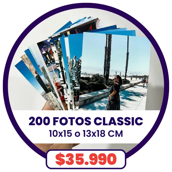 200 fotos Classic de 13x18 o 10x15 a $35.990