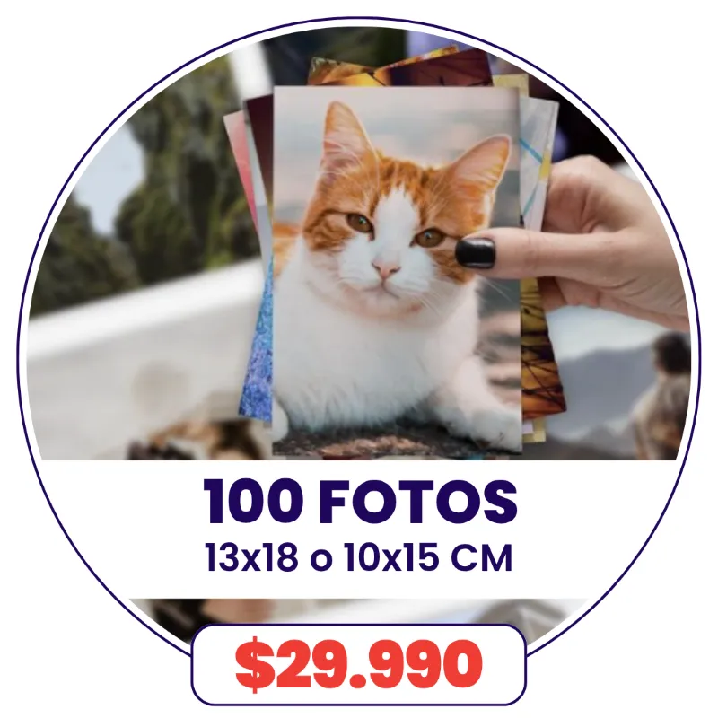 100 Fotos 10x15 o 13x18 cm a $29.990