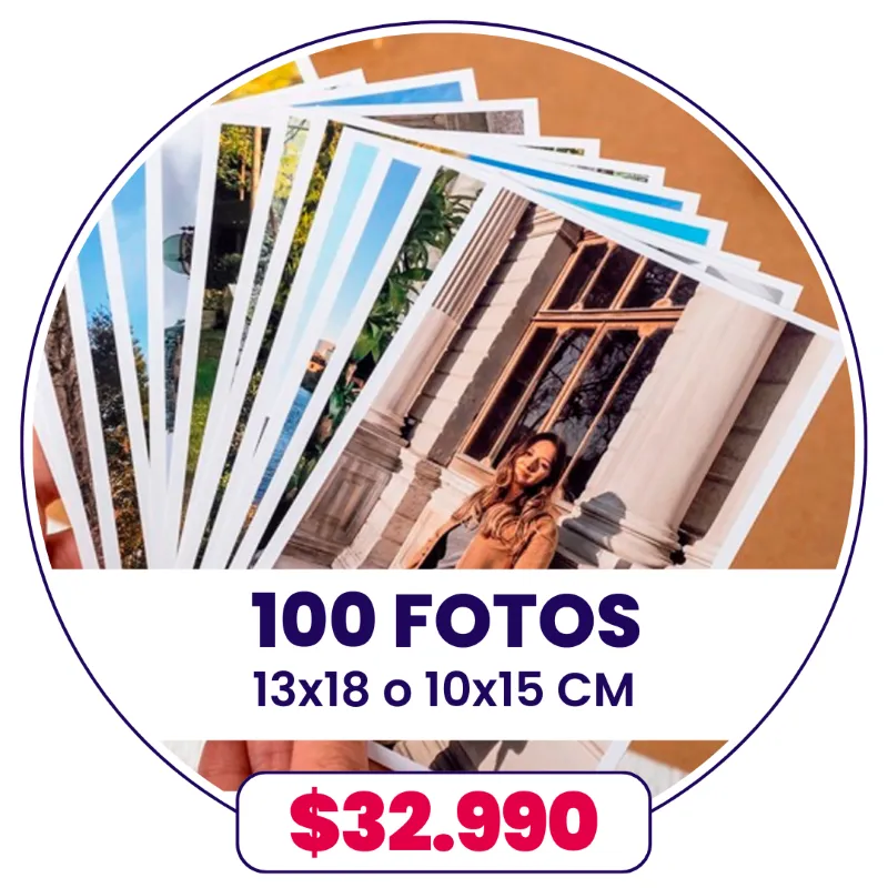 100 Fotos 10x15 o 13x18 cm a $32.990