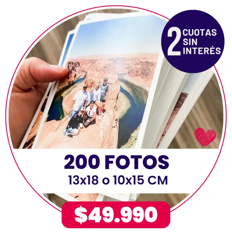 200 Fotos Classic de 10x15 o 13x18 cm a $49.990 200 Fotos Classic de 10x15 o 13x18 cm a $49.990