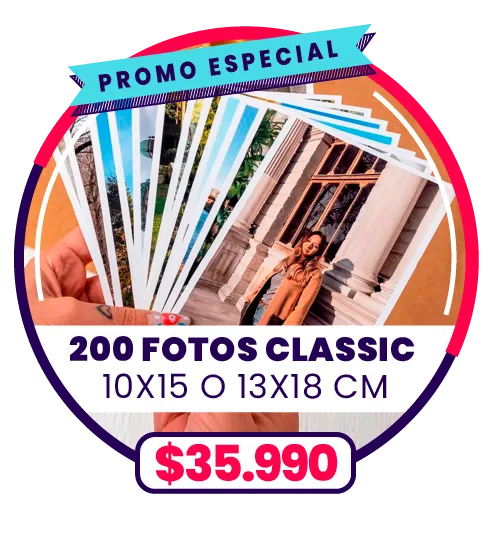 200 fotos Classic de 13x18 o 10x15 a $35.990