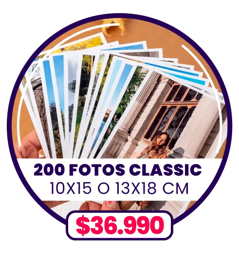 200 fotos Classic de 13x18 o 10x15 a $36.990
